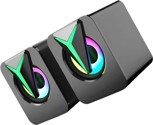 Vestamore Gaming Speakers with RGB Effect, USB Wired Heavy Bass Subwoofer for Computer, 3.1 X 3 in / 7.8 X 7.5 Cm