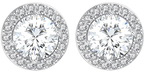 LÖB 925 Silber Halo Ohrstecker Zirkonia Solitär Steine Ohrringe Rund weiß Damen Silberohrringe Glitzer Ohrschmuck Klassisch Elegant Kreis Brautschmuck