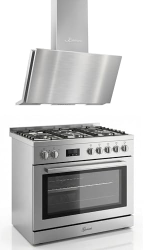 Gurari GCH E 818 X Edelstahl Gas Elektro Standherd 90 cm 126 L Erdgas Fl.Gas 4 Kw WOK,Selbstreinigung, Drehspieß + Dunstabzugshaube 90 cm AT 9455 N ECO, 1250m³/h