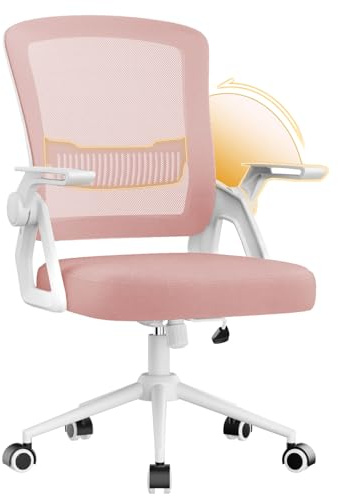 naspaluro Ergonomic Office Chair, Height Adjustable Executive Work Computer Desk Chairs with Padded Seat Cushion, Swivel Mesh Chair with 90° Flip-up Armrest & Lumbar Support for Home/Office-pink
