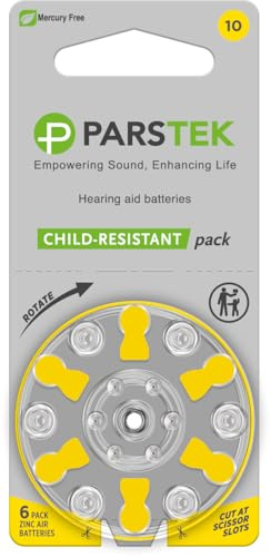 ParsTek Size 10 Hearing Aid Batteries | PR70 | Zinc-Air | Mercury Free | 1.45V | Improved Packaging | 60 Count (10 Packs of 6)