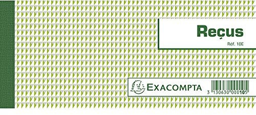 Exacompta - Réf. 10E - 1 Carnet à souche REÇUS - 50 feuillets papier chèque amagnétique 95g/m2 Clairefontaine - Chaque feuillet est prédécoupé - format horizontal 90 x 210 mm - fabriqué en France