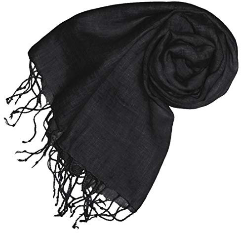 Lorenzo Cana - Damen Schal Leinenschal 100% Leinen Schwarz 70 cm x 180 cm Tuch Naturfaser 93209