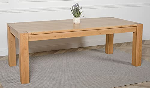 Oak Furniture King Kuba Oak Dining Table 220 x 100 cm, 7ft Kitchen Dining Table, Seats 6, 8 or 10 People, Solid Wood, Natural Finish