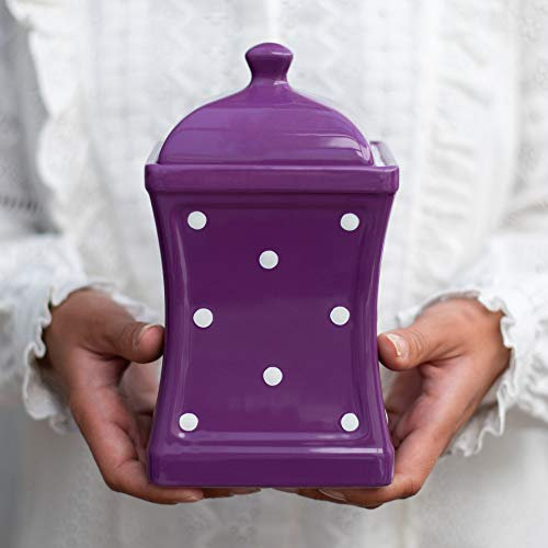City to Cottage® - Keramik Behälter Küche 900 ml | Lila und Weiß | Polka Dots | Handgemacht | Behälter mit Deckel | Keksdose Keramik
