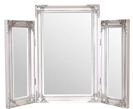 Select Mirrors Lola Tri Fold Dressing Table Makeup Mirror - Free-Standing Cosmetic Mirror 74cm x 55cm (Antique Silver)