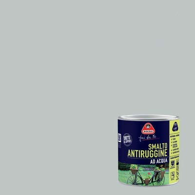 Boero Fai da Te, Smalto Antiruggine all’Acqua Satinato, per Interno/Esterno, ad Alta Adesione e Pronto all’Uso, Ideale Per Ferro, Alluminio, Lamiera Zincata, PVC, Inodore, Latta da 0,5L,Grigio Chiaro