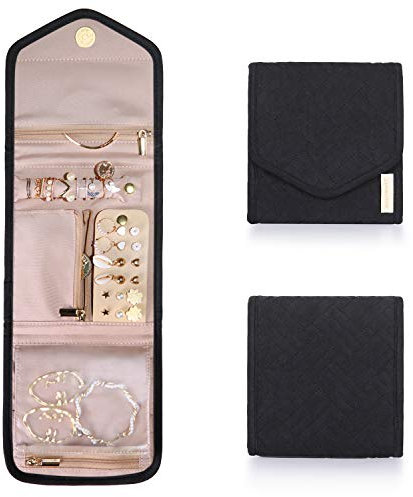 bagsmart Schmuck Organizer Tasche Reise Schmuckaufbewahrung für Ringe, Ohrringe, Halsketten, Uhren(Mini-Schwarz)