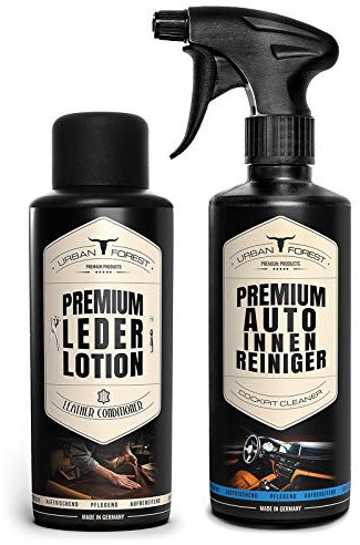 URBAN Forest® Profi Autopflege Set | Leder Lotion für Auto Lederpflege + Auto Innenraum Reiniger/Cockpit Reiniger 2x500ml | Premium Auto-Aufbereitung Set für Kunststoff, Polster, Leder & Armaturen