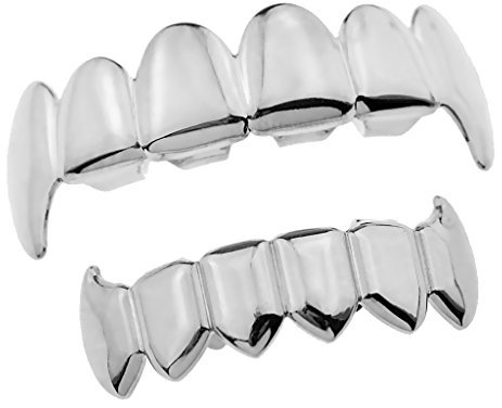 Harilla Vergoldete Grills 6 Zähne Mundkappen Grills Joker top and Bottom, Silber