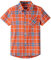 Spring&Gege Jungen Kurzarm Karo Hemd, Plaid Knopf Unten Hemd für Kinder, Orange, 7-8 Jahre