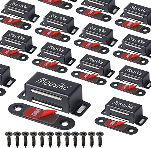 Mousike Cabinet Magnets Magnetic Door Catch Stainless Steel Door Magnet for Kitchen Bathroom Cupboard Wardrobe Closet Closures Cabinet Door Drawer Latch 20 lbs (Black 16Pack)
