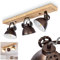 Plafonnier Svanfolk en bois et métal marron foncé, 3 spots de plafond pivotants de style rétro-industriel, idéals dans un salon vintage, pour 3 ampoules E14, ampoule(s) non incluse(s)