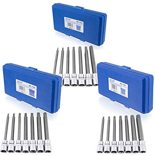 BITUXX 21 tlg Innen Torx Vielzahn XZN Sechskant Nuss Satz Stecknuss Werkzeug Bitsatz Nüsse 3/8 Extra Lang H3-H10 M4-M10 T25-T60