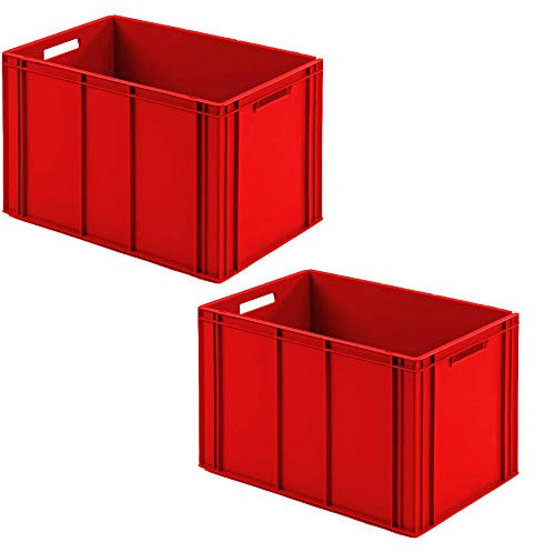 BRB 2 Eurobehälter mit 2 Durchfassgriffen, LxBxH 600x400x420 mm, rot, Rippenboden