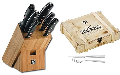 Zwilling Twin Pollux Set di Coltelli con Ceppo 7Pezzi, Rame, bambù, 7 Pezzi & Specials Set Di Posate Da Bistecca, Acciaio Inossidabile, 12 Pezzi