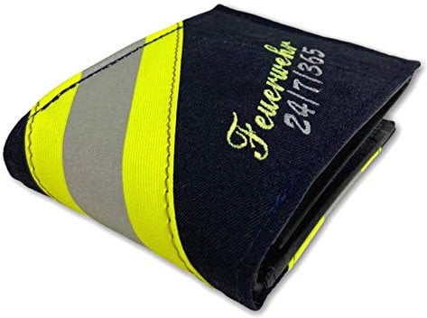 Roter Hahn 112 Feuerwehr Geldbörse/Navy-M Feuerwehr 24-7-365 / Portemonnaie Geldtasche Portjuchhe Brieftasche Geldbeutel / 125 x 95 x 20 mm/Original gebrauchter Feuerwehrkleidung
