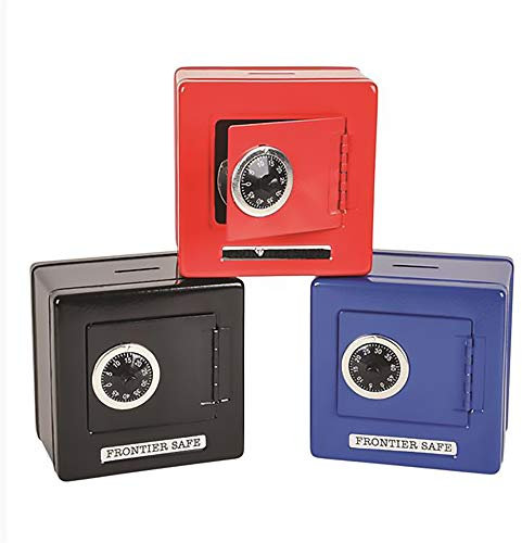 The Dreidel Company Assorted Metal Safe with Combination Lock, Kid Safe Frontier Piggy Bank, Fun & Safe Way To Save Money (Single)