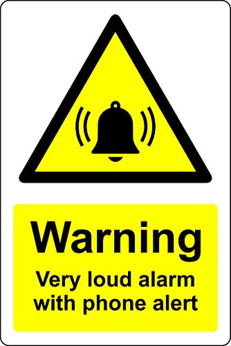 Warning very loud alarm with phone alert Security safety sign - Self adhesive sticker (150mm x 100mm)