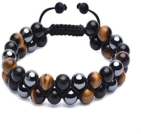 Oeil de tigre noir obsidienne hématise hématite 8 mm traitement de pierre perles de cristal bonne chance triple protection bracelet hommes