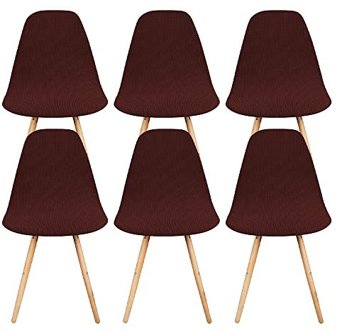 Schalenstuhl Bezug,Stuhlhussen 6er Set,Strech Jacquard Esszimmerstühle Stuhlbezug,Abnehmbare Waschbar Spannbezug,Universal Stuhlabdeckung für Wohnzimmer Hochzeit Büro Bankette Partys Deko(braun)
