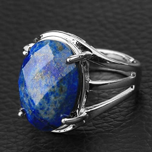 Verstellbare Offene Ringe Für Frauen,Verstellbarer Offener Damenring Stilvoller Offener Ring Mit Raute Aus Facettiertem Lapislazuli Aus Naturstein, Verstellbar. Geeignet Für Bankett, Party, Geburt