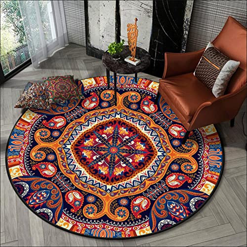 Klassischer Orientteppich rund Ornamente Muster Teppich Kurzflorteppich Outdoor Teppich Retro-Ethno-Muster, ø 90 cm