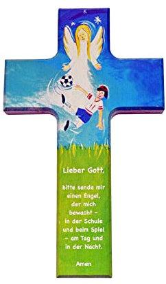 Kinderkreuz, bunt, 15x9cm, Engel/Fußball