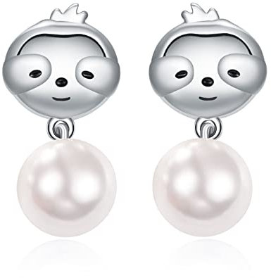 KINGWHYTE Faultier Ohrringe Sterling Silber Ohrstecker Perlen Tiere Schmuck Geschenke für Frauen Mädchen Freunde
