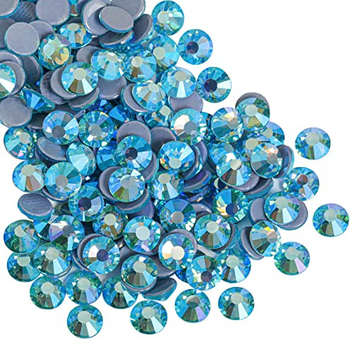 Beadsland Hotfix Strasssteine, 288 Stück Flache Rückseite Kristall Strasssteine zum Basteln Kleidung Basteln Dekoration, Aquamarin AB, SS30, 6.3-6.5mm