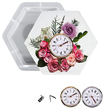 Silikonharz-Form mit Uhr, große Harzform, große sechseckige Epoxidharz-Formen für Blumen-Konservierung und Tischuhr mit 2 Uhren, Heimdekoration und Souvenir