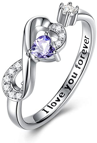 CRYSLOVE Unendlichkeit Ringe Für Frauen 925 Sterling Silber Infinity Geburtsstein Verstellbar Promise Verlobungsring Herz Zirkonia Trauringe Damenring,Damen Schmuck