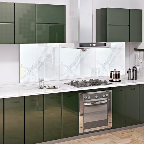 BELOFAY 60x75cm White Marble Tempered Glass Splashback for Kitchen | 6mm Toughened Glass Heat Resistant Splashbacks for Cookers 600x750mm