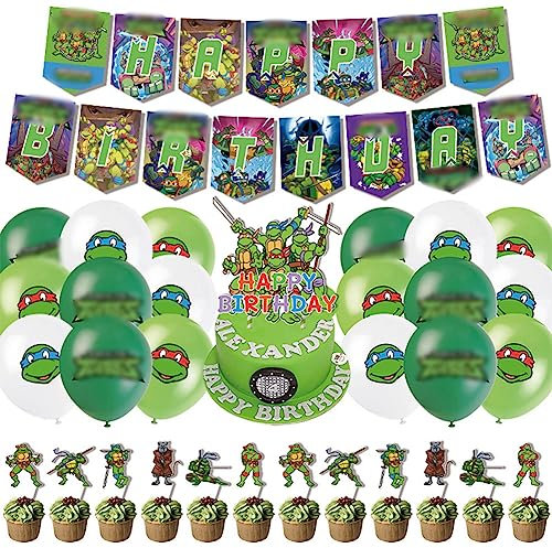 Ninja Geburtstagsdeko,31 Stück Ninja Luftballons Geburtstag, Ninja Geburtstags Banner,Ninja Cake Topper,Cupcake Topper Für Kinder Party Dekoration