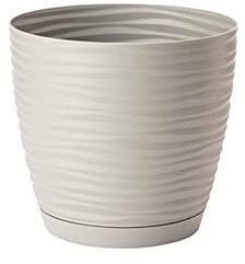 Acan Tradineur - Maceta Redonda con Plato - Diseño Sahara (Ø 15 cm) - Fabricado en plástico - Ideal para jardín Exterior, terraza o balcón - Color Beige