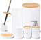 MissFox 6-teiliges Badezimmer Set, Seifenspender Zubehör Set aus Bambus, Badezimmer Accessoires Set mit Lotionspender, Mülleimer, Seifenschale, Toilettenbürste, Zahnbürstenhalter und Zahnputzbecher