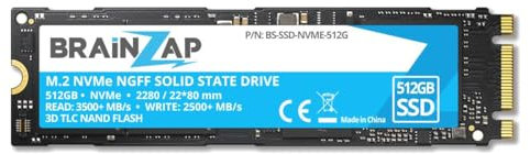 BRAINZAP SSD NVMe da 512 GB - M.2 NGFF 2280 - PCI-e 3.0 x4-3500 MB/s in lettura - 2500 MB/s in scrittura - SSD interno