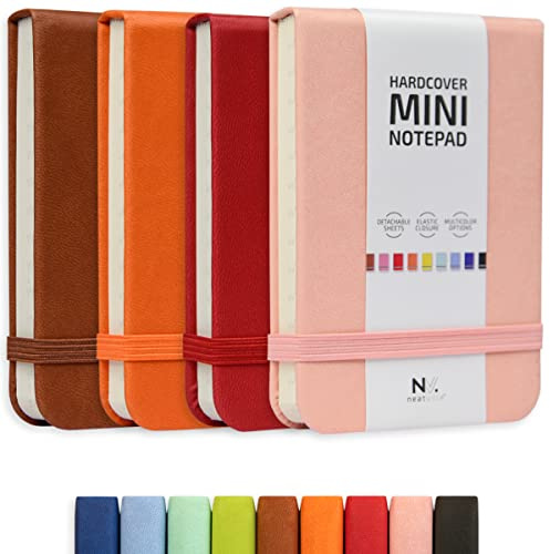 NeatVilla Mini-Taschen-Notizbuch, 8 x 11 cm, A7, Hardcover, 192 Blatt, trennbare Blätter, Pocket Notebook, farbiges Leder, kleines Reise-Notizbuch für Geschenke, 4 Stück (mehrfarbig)