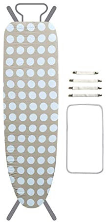 Treer Baumwollbezug Bügelbrettbezug für Dampfbügeleisen mit 4 Clips Bügeltischbezug Weich Komfort Polster Bezug für Bügeltischbezug mit Kordelzug (147x48cm,Beige getupft)