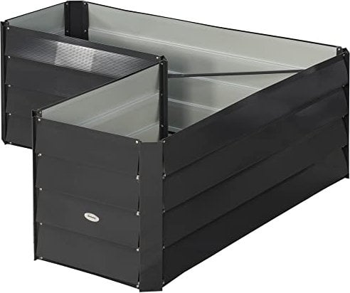 Outsunny Orto quadrato Fioriera angolare a L senza base - 115 x 115 x 44 cm acciaio zincato grigio scuro
