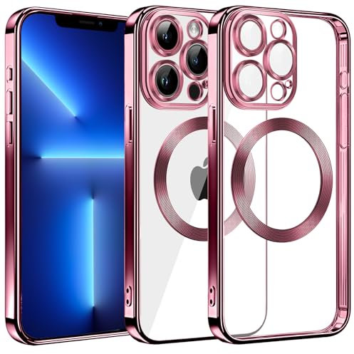 S. Dawezo Cover Magnetica per iPhone 13 Pro, Compatibile con MagSafe, Protezione Militare, Resistente ai Graffi e agli urti, Custodia Trasparente Sottile per iPhone 13 Pro, Rosa