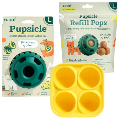 WOOF Starter Pack – Interaktives Hundespielzeug gegen Langeweile – Leckerli-Formen aus Silikon – gesunde Hundeleckerlis mit Hühnergeschmack – Pupsicle Dog Enrichment Toy – Großes Hundespielzeug –