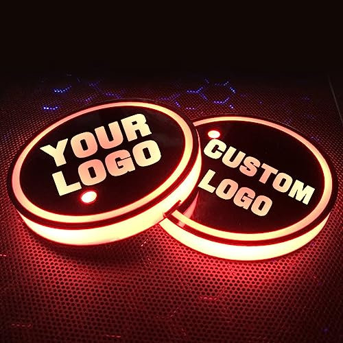 LED Cup Holder Lights-2Pcs Custom Logo LED Cup Holder Coasters for Cars-7 Colors Changing USB Charging Mat Luminescent Cup Pad LED Interior Atmosphere Lamp-USB Charging Car LED Water Coaster Luminous