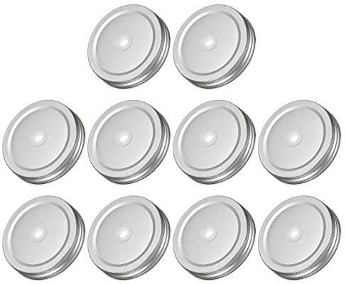 sourcing map Einmachglas Deckel mit Stroh Loch 70mm/2.76 Regelmäßig Mund Zinnplatte Wiederverwendbar Kappen für Konserven Gefäße Cover Trinken Lieferungen (Silberton 10Stk)