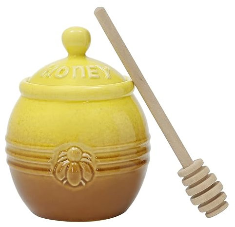 Tomuvpzn sirop pour sirop pot de miel pot de miel en céramique, pot de miel en céramique avec cuillère à miel bois et couvercle, récipient à miel et cuillère à miel avec cuillère et couvercle