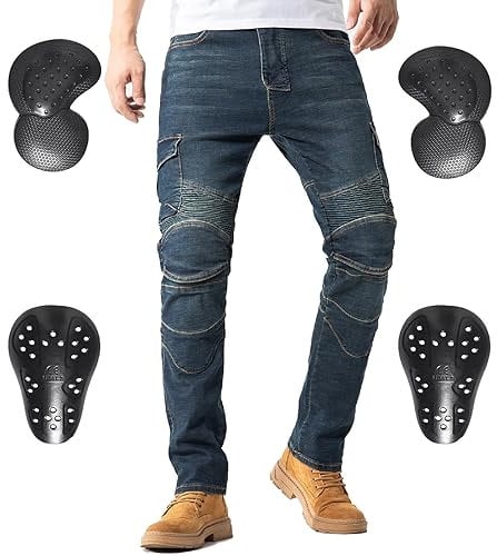 CTBQiTom Morradhose Herren Motorrad Hosen Motorrad Jeans Motorradhose Jeans Gepanzert mit CE Rüstung,Blau,XL=36W/31L