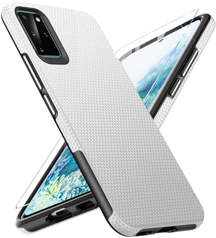 Vaki Handyhülle für Samsung Galaxy S20 Plus Hülle mit Schutzfolie, Stoßfest Bumper Kratzfestigkeit rutschfest Schutzhülle Schwer Silikon Armor für Samsung S20 Plus Case Cover (Silber)