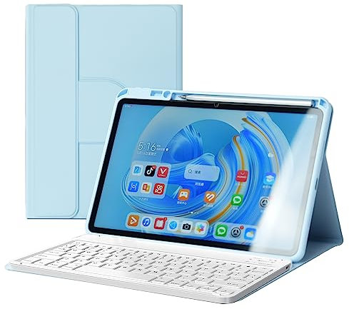 Tastatur Hülle für Huawei Matepad 11.5 2023, 360° Drehbare Magnetische Hülle mit Stifthalter, Abnehmbare Bluetooth-Tastatur (Deutsches QWERTZ Layout),Blau
