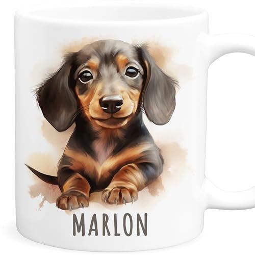 Dackel Tasse Hund personalisierte Kindertasse mit Namen Alpakatasse Namenstasse süßes Kinder Geschenk für Jungen & Mädchen Kaffeetasse Teetasse aus Keramik 330 ml (Dackel)