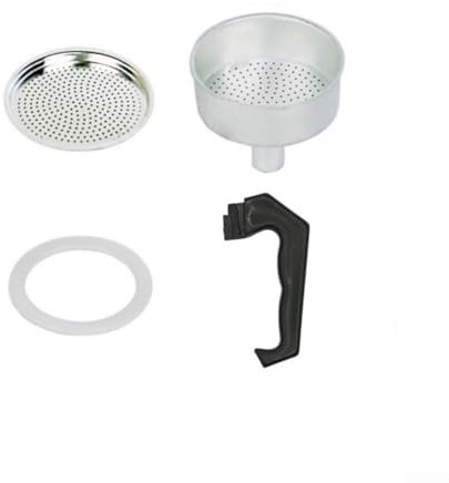 HEIBTENY Restore the Functionality of Your Espresso Coffee Moka Pot with Top Grade Replacement Parts Handle, Gasket Seal, Funnel, Filter(6 Cup)